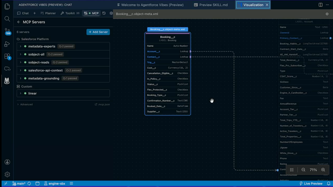 Screenshot showing the new data model visualization tool in Agentforce Vibes 2.0