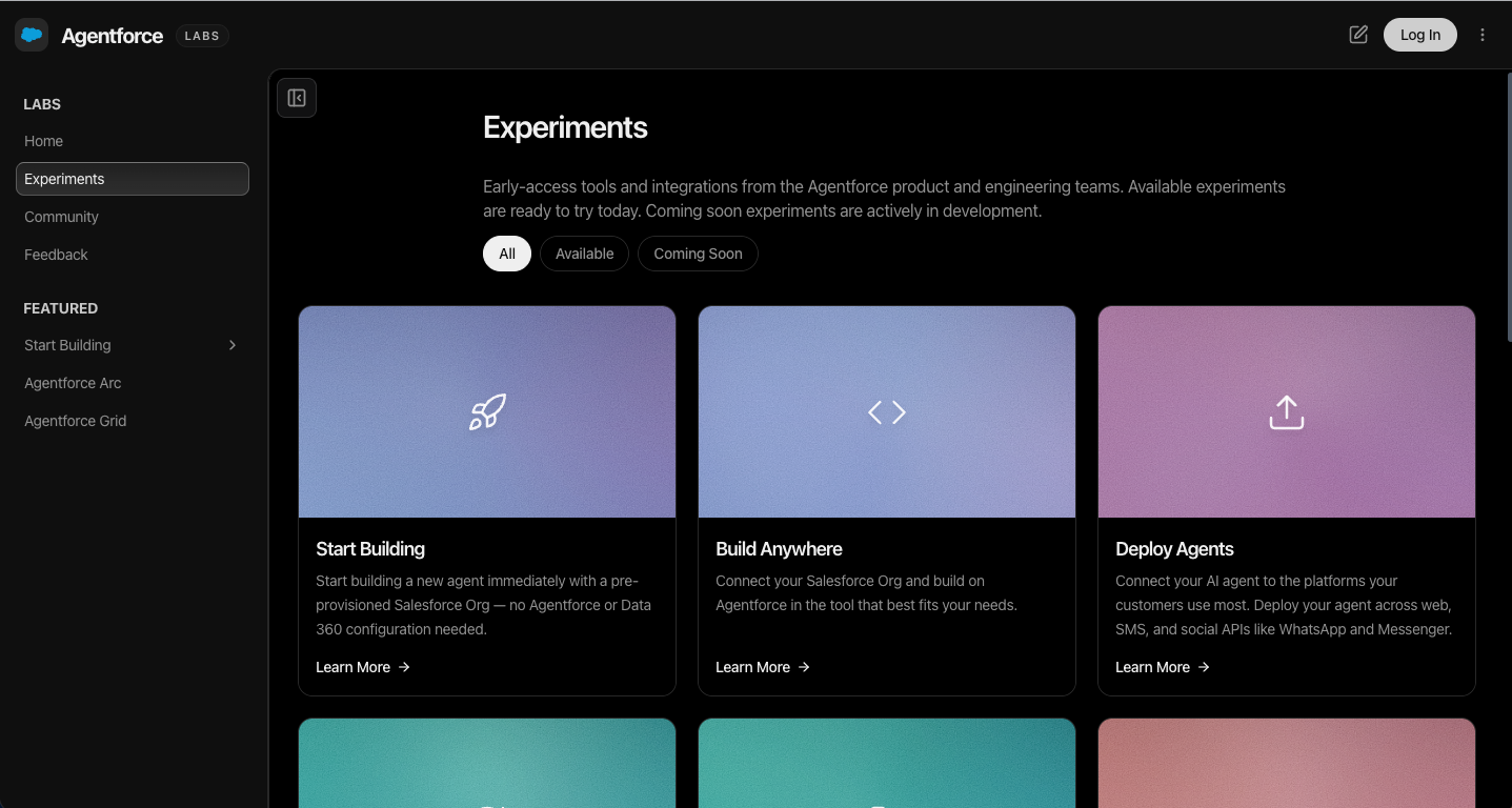 A screenshot of the new Agentforce Labs site