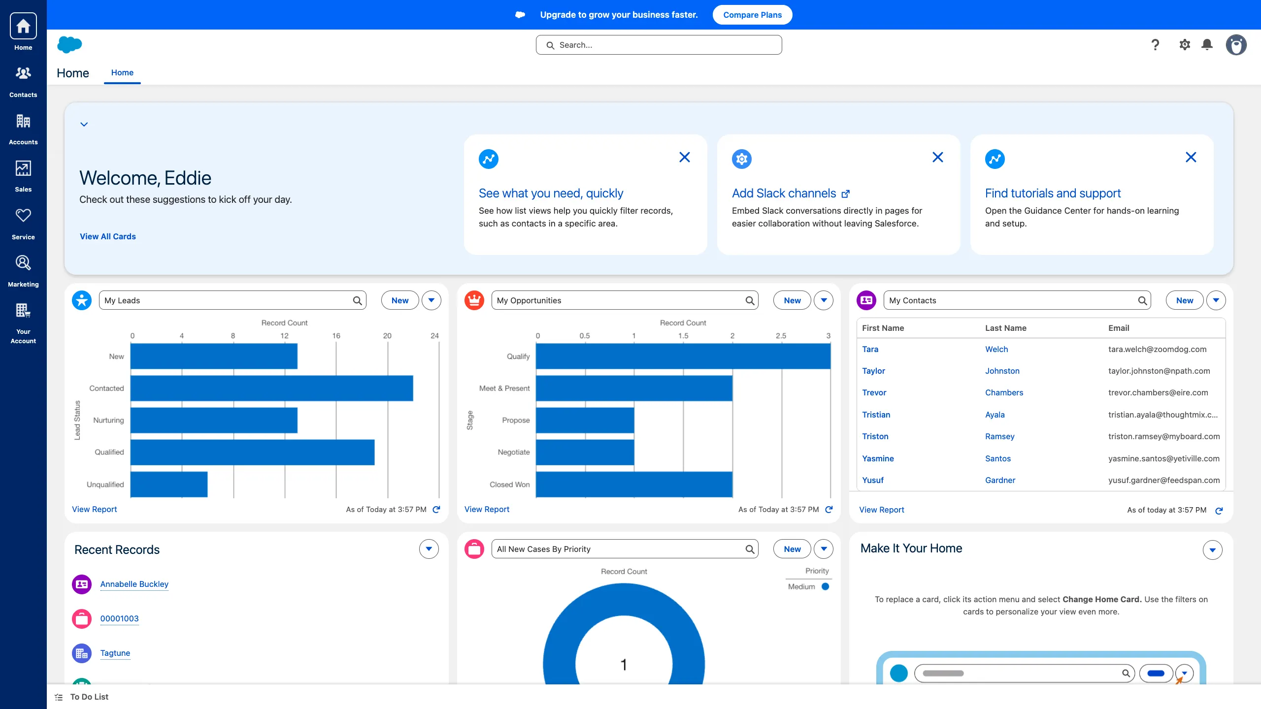 Screenshot of Salesforce Free Suite home page
