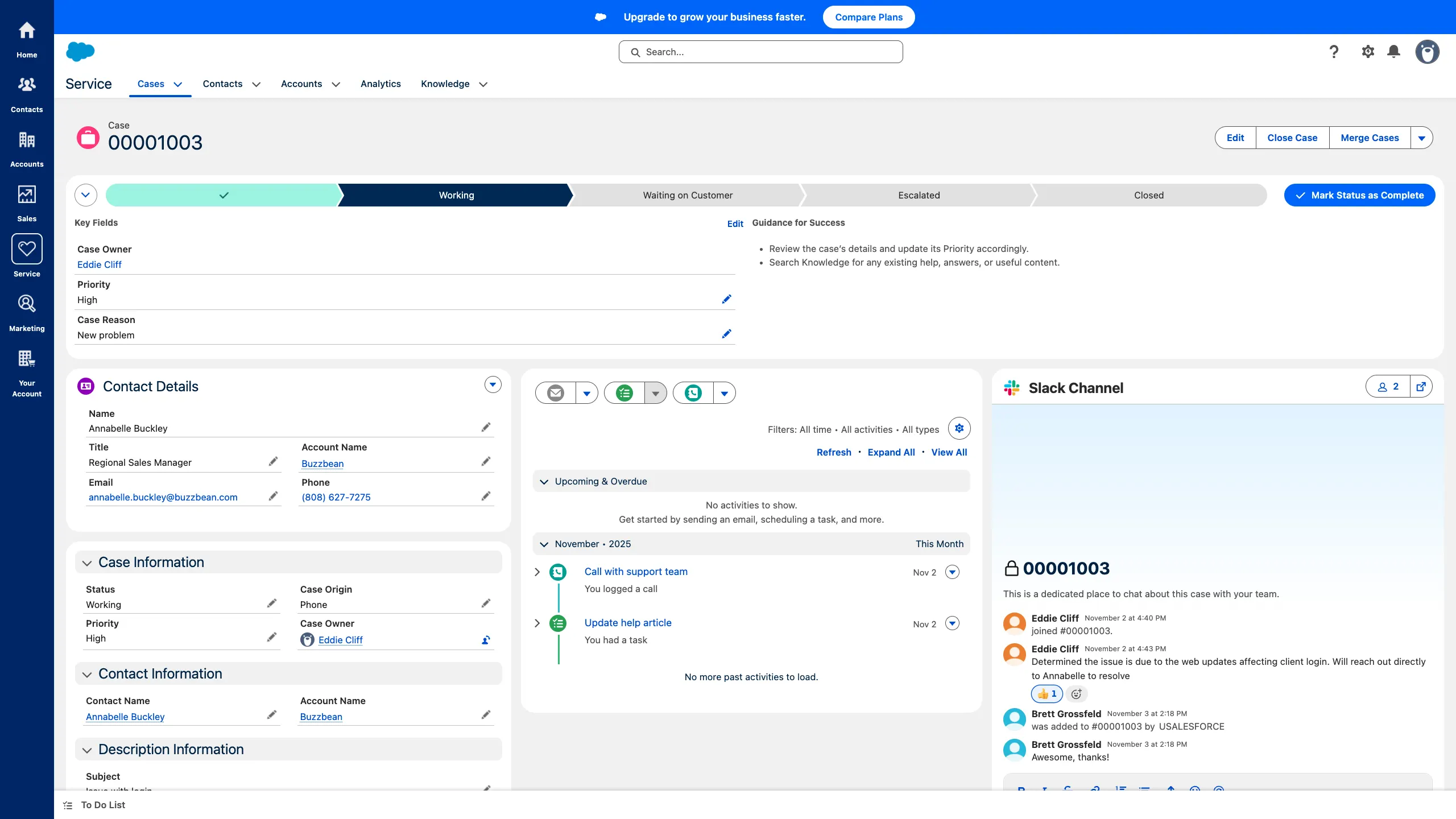 Screenshot of Salesforce Free Suite Cases