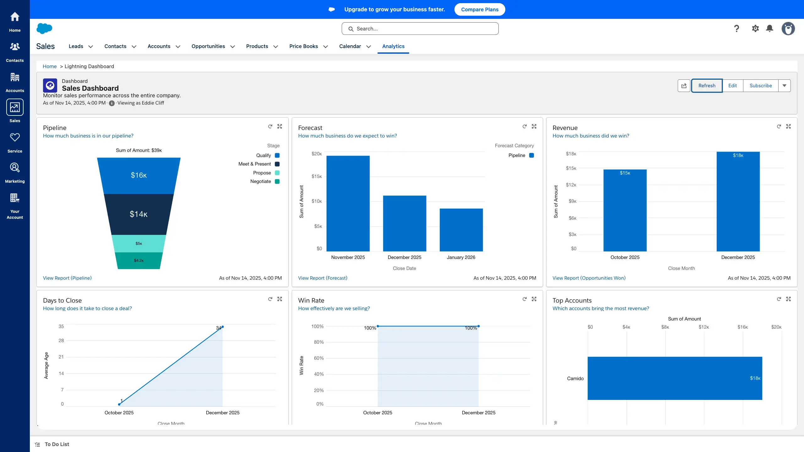 Screenshot of Salesforce Free Suite Sales Analytics