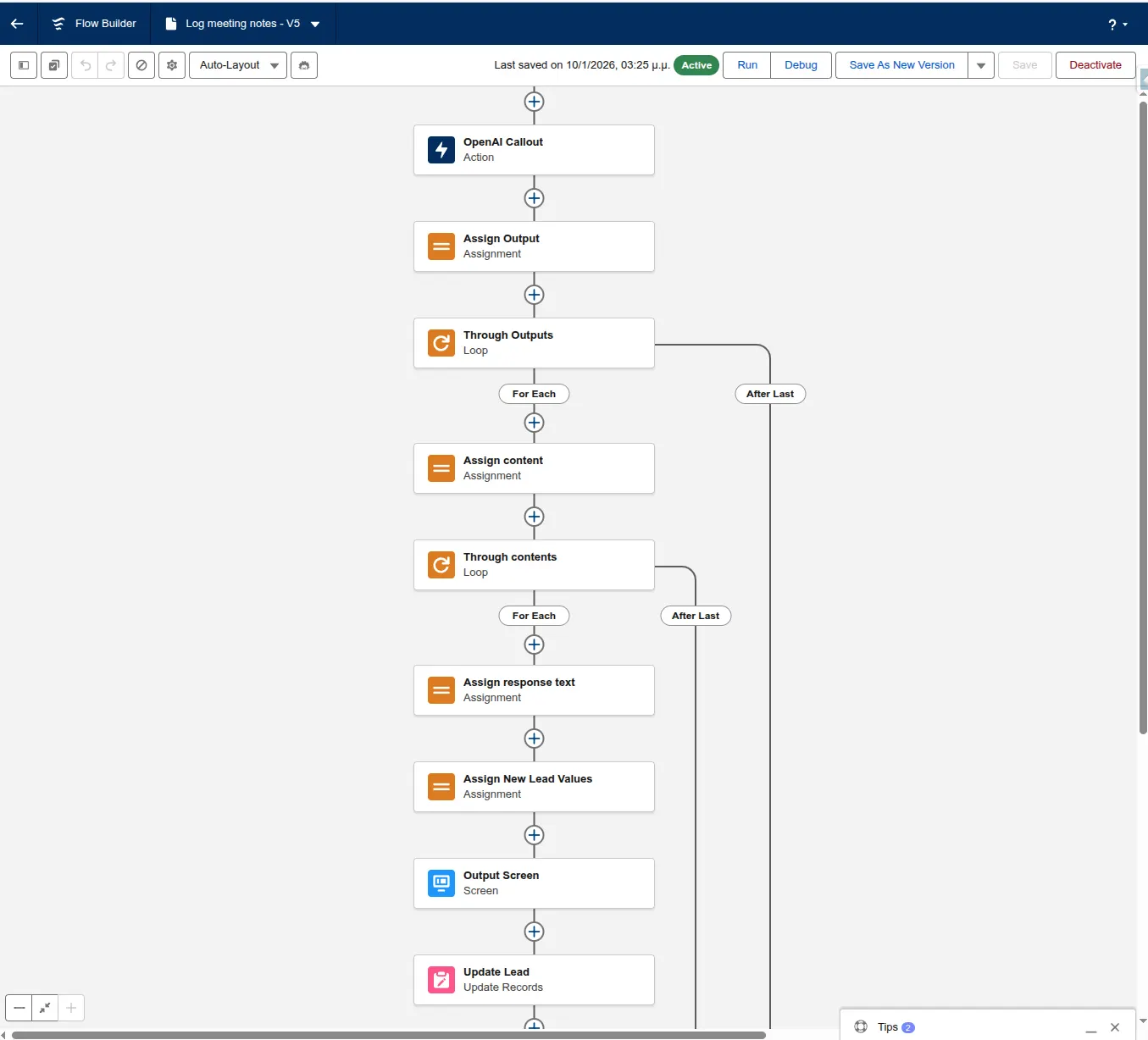 Flow diagram showing how to structure 2 loops to get the text response nested in the output and content collections.