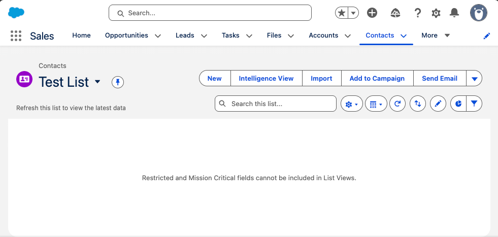 A Contact List view with a message informing the user has been blocked.