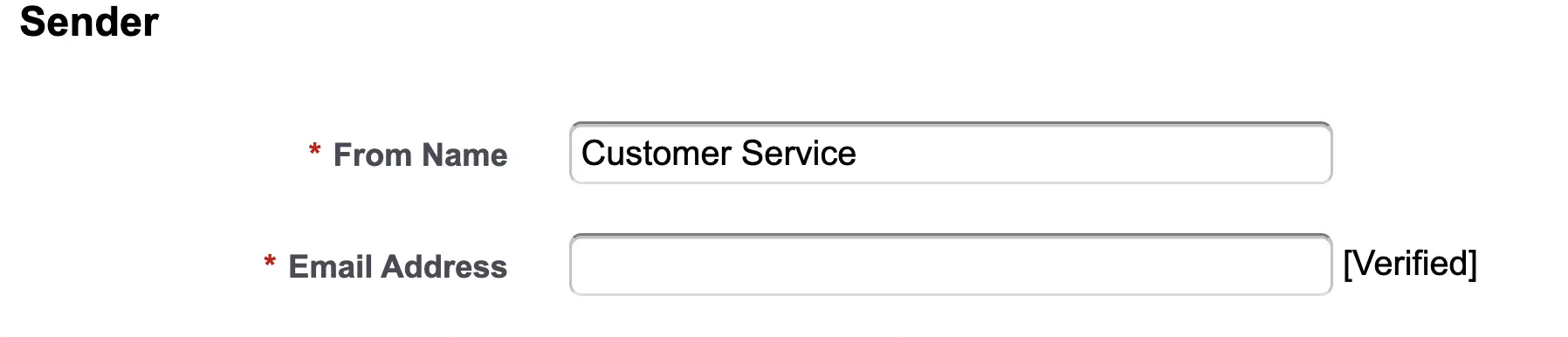 Screenshot of Experience Workspaces, which shows the From Name and Email Address associated with a site