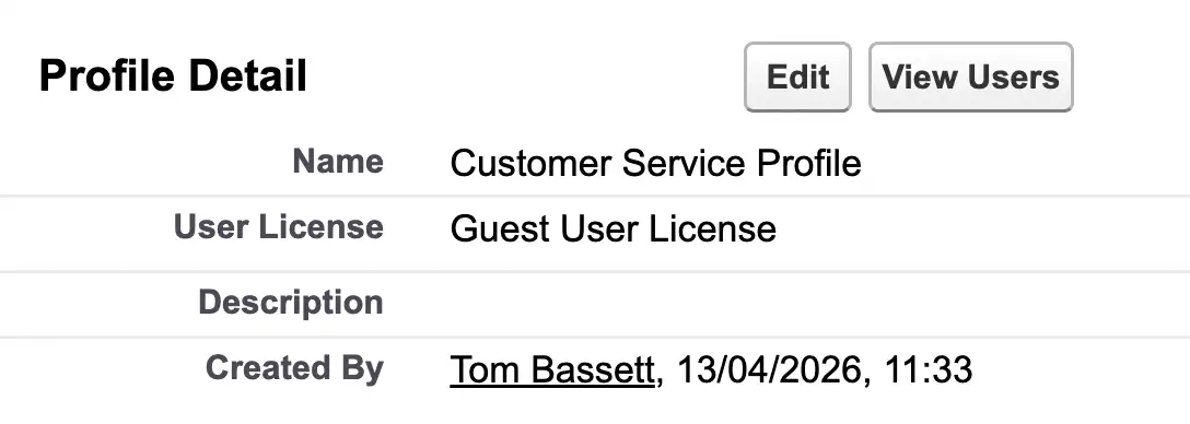 Screenshot of Guest User Profile which includes the View Users Button