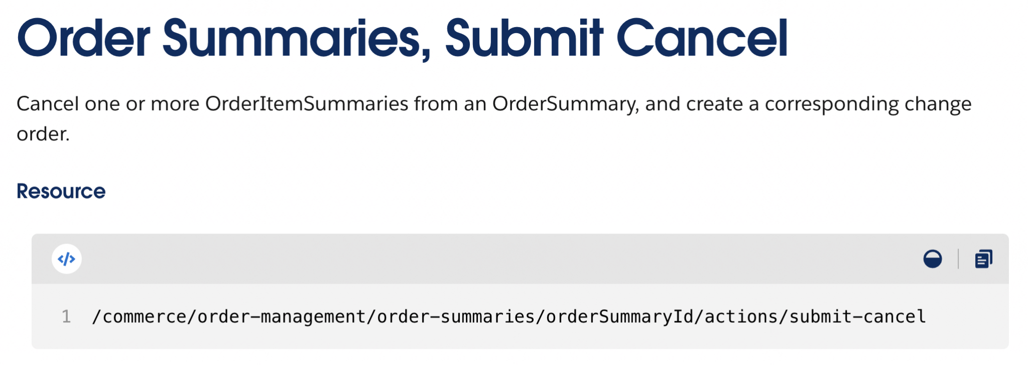 Screenshot of Order Summaries API Documentation from Salesforce Developers 