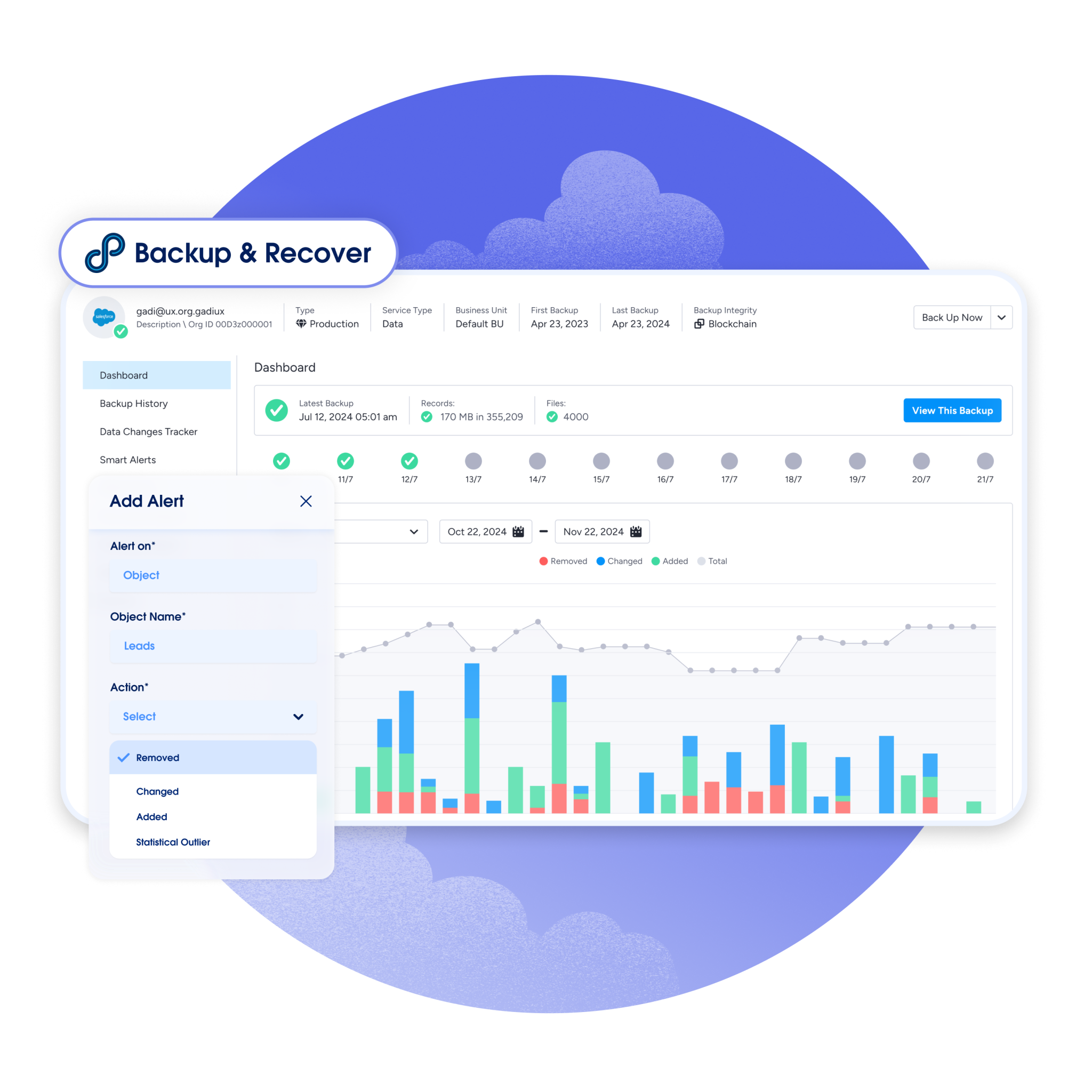 Screenshot from Backup & Recover, which is Salesforce’s solution to backup and recover your data.